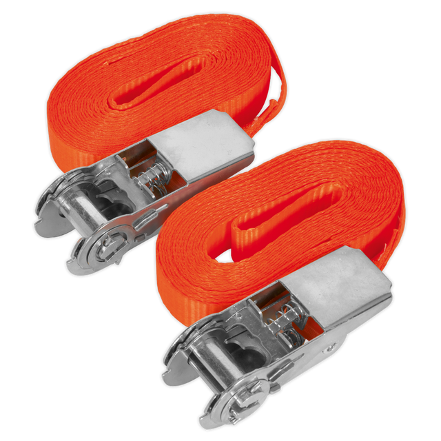 Sealey TD08045E Self-Securing Ratchet Straps 25mm x 4.5m 800kg Breaking Strength - Pair