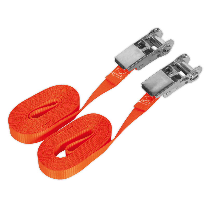 Sealey TD08045E Self-Securing Ratchet Straps 25mm x 4.5m 800kg Breaking Strength - Pair - additional view 2