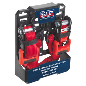 Sealey TD1202SR Slide Ratchet Strap Polyester Webbing with S-Hooks 32mm x 3m 1200kg Breaking Strength