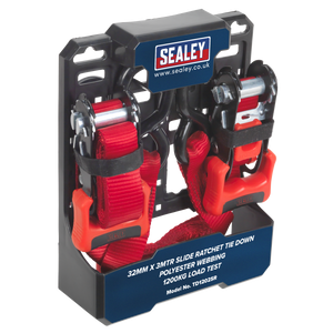 Sealey TD1202SR Slide Ratchet Strap Polyester Webbing with S-Hooks 32mm x 3m 1200kg Breaking Strength