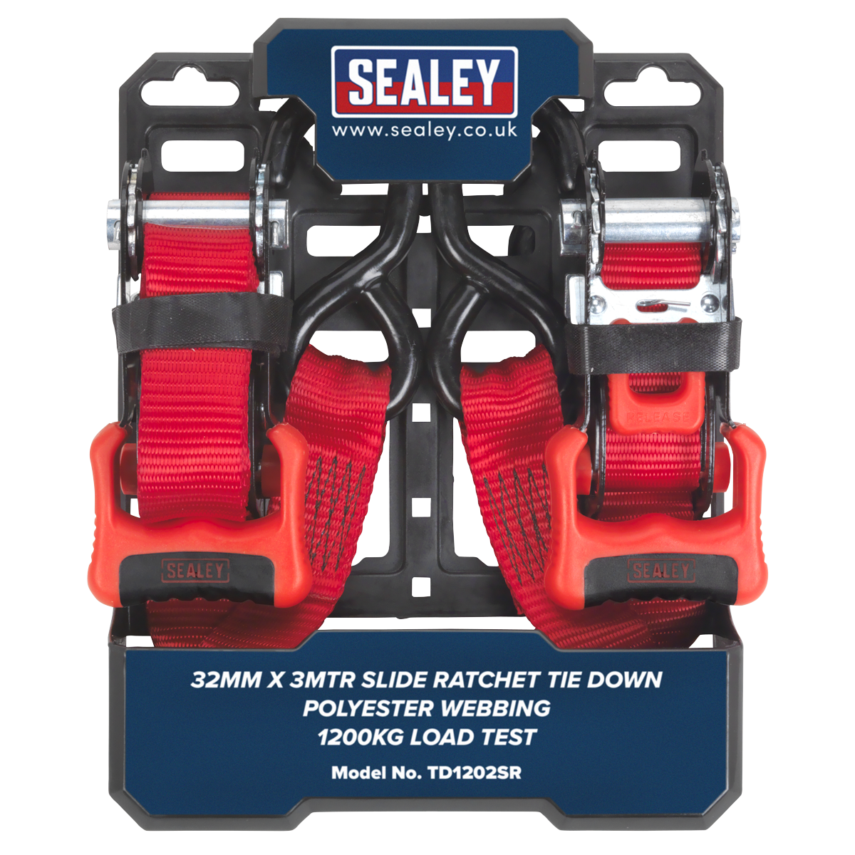 Sealey TD1202SR Slide Ratchet Strap Polyester Webbing with S-Hooks 32mm x 3m 1200kg Breaking Strength - additional view 2