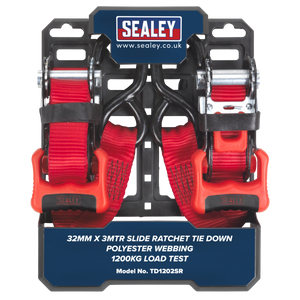 Sealey TD1202SR Slide Ratchet Strap Polyester Webbing with S-Hooks 32mm x 3m 1200kg Breaking Strength - additional view 2