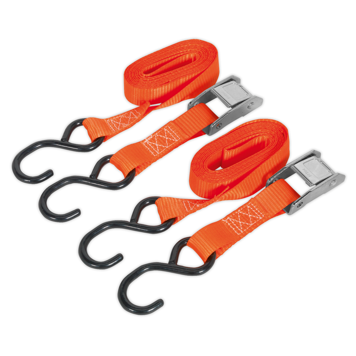 Sealey TD2525CS Cam Buckle Strap Polyester Webbing with S-Hooks 25mm x 2.5m 250kg Breaking Strength