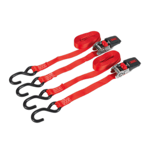 Sealey TD284SD Ratchet Straps Polyester Webbing with S-Hooks 25mm x 4m 800kg Breaking Strength - Pair