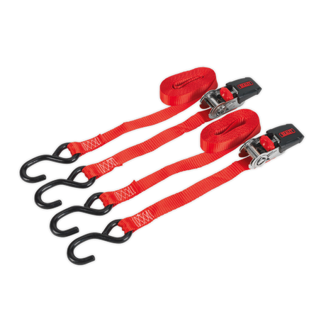 Sealey TD284SD Ratchet Straps Polyester Webbing with S-Hooks 25mm x 4m 800kg Breaking Strength - Pair