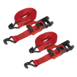 Sealey TD41248JD Ratchet Straps Polyester Webbing with J-Hooks 32mm x 4.9m 1200kg Breaking Strength - 2 Pairs