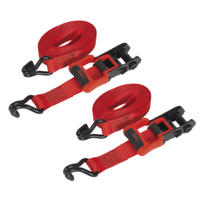 Sealey TD41248JD Ratchet Straps Polyester Webbing with J-Hooks 32mm x 4.9m 1200kg Breaking Strength - 2 Pairs