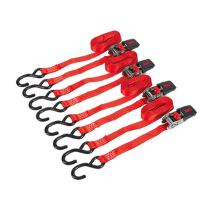 Sealey TD484SD Ratchet Strap Polyester Webbing with S-Hooks 25mm x 4m 800kg Breaking Strength - 2 Pairs