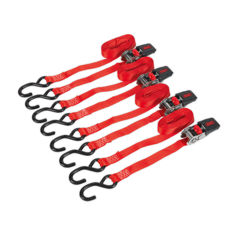 Sealey TD484SD Ratchet Strap Polyester Webbing with S-Hooks 25mm x 4m 800kg Breaking Strength - 2 Pairs