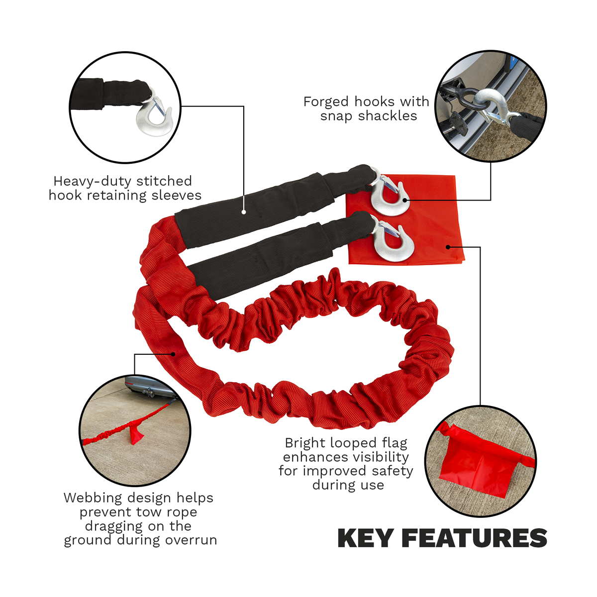 Sealey TH5002 Tow Rope 5000kg Rolling Load Capacity - additional view 2
