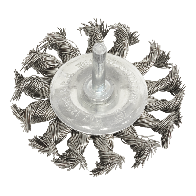 Sealey TKFBS75 75mm Twist Knot Flat Wire Wheel with 6mm Shaft