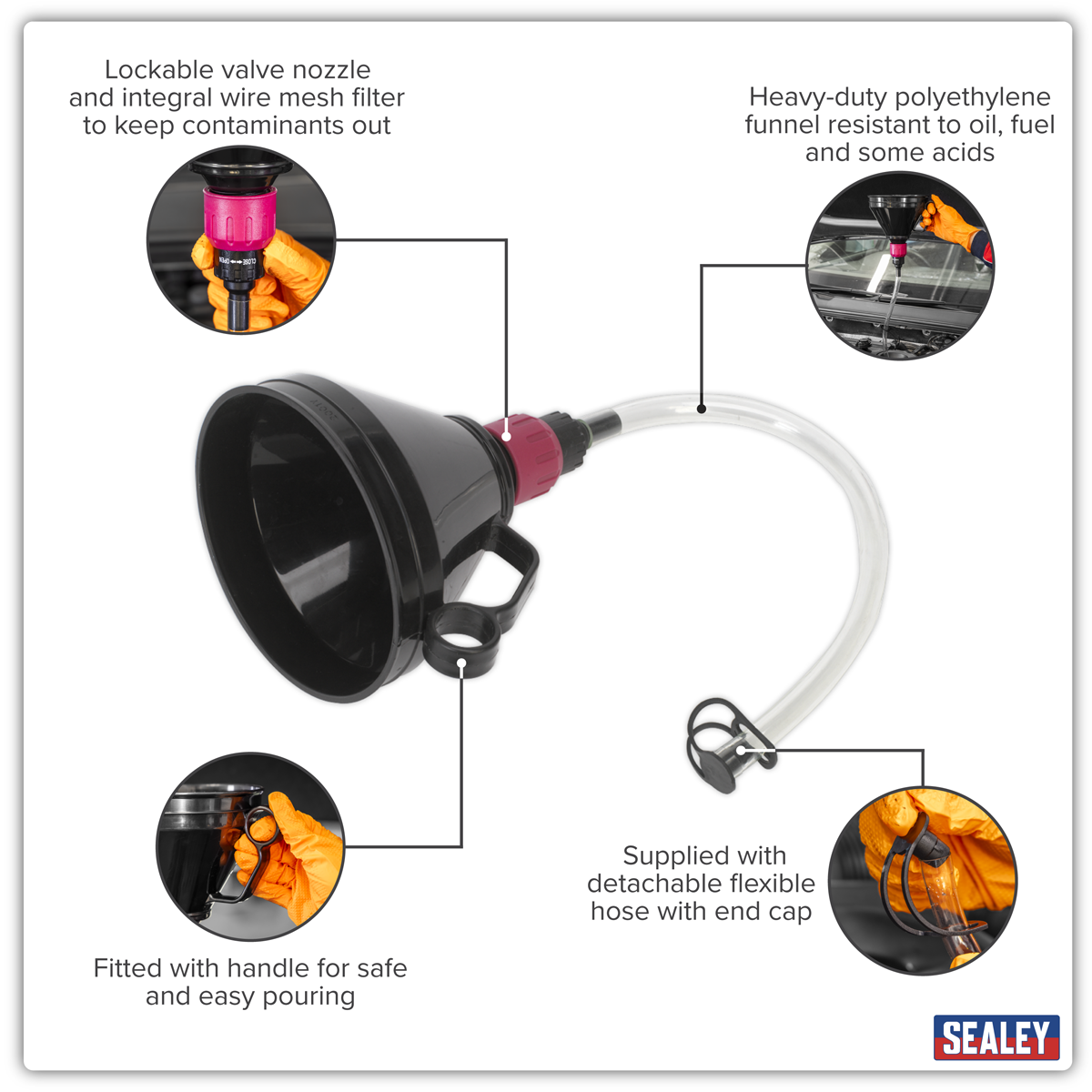 Sealey VFF1 Valved Flexible Spout Funnel with Filter 160mm - additional view 3