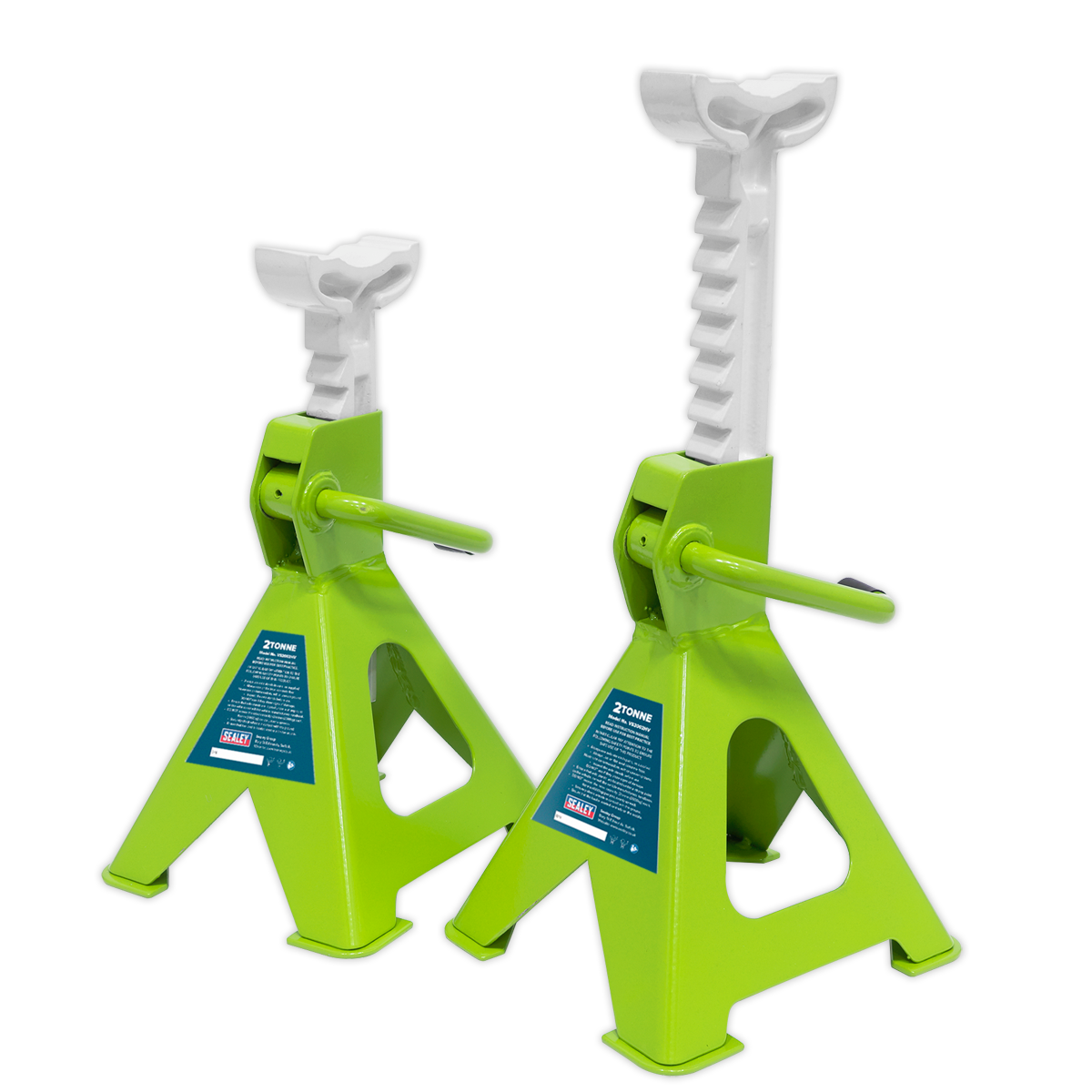 Sealey VS2002HV Ratchet Type Axle Stands (Pair) 2 Tonne Capacity per Stand - Hi-Vis Green