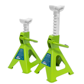 Sealey VS2002HV Ratchet Type Axle Stands (Pair) 2 Tonne Capacity per Stand - Hi-Vis Green