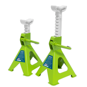 Sealey VS2002HV Ratchet Type Axle Stands (Pair) 2 Tonne Capacity per Stand - Hi-Vis Green