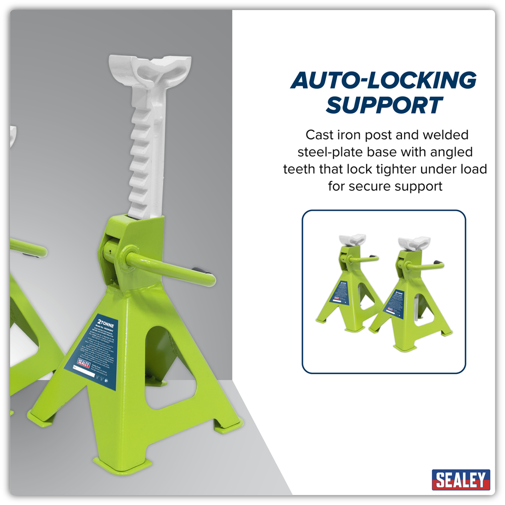 Sealey VS2002HV Ratchet Type Axle Stands (Pair) 2 Tonne Capacity per Stand - Hi-Vis Green - additional view 6