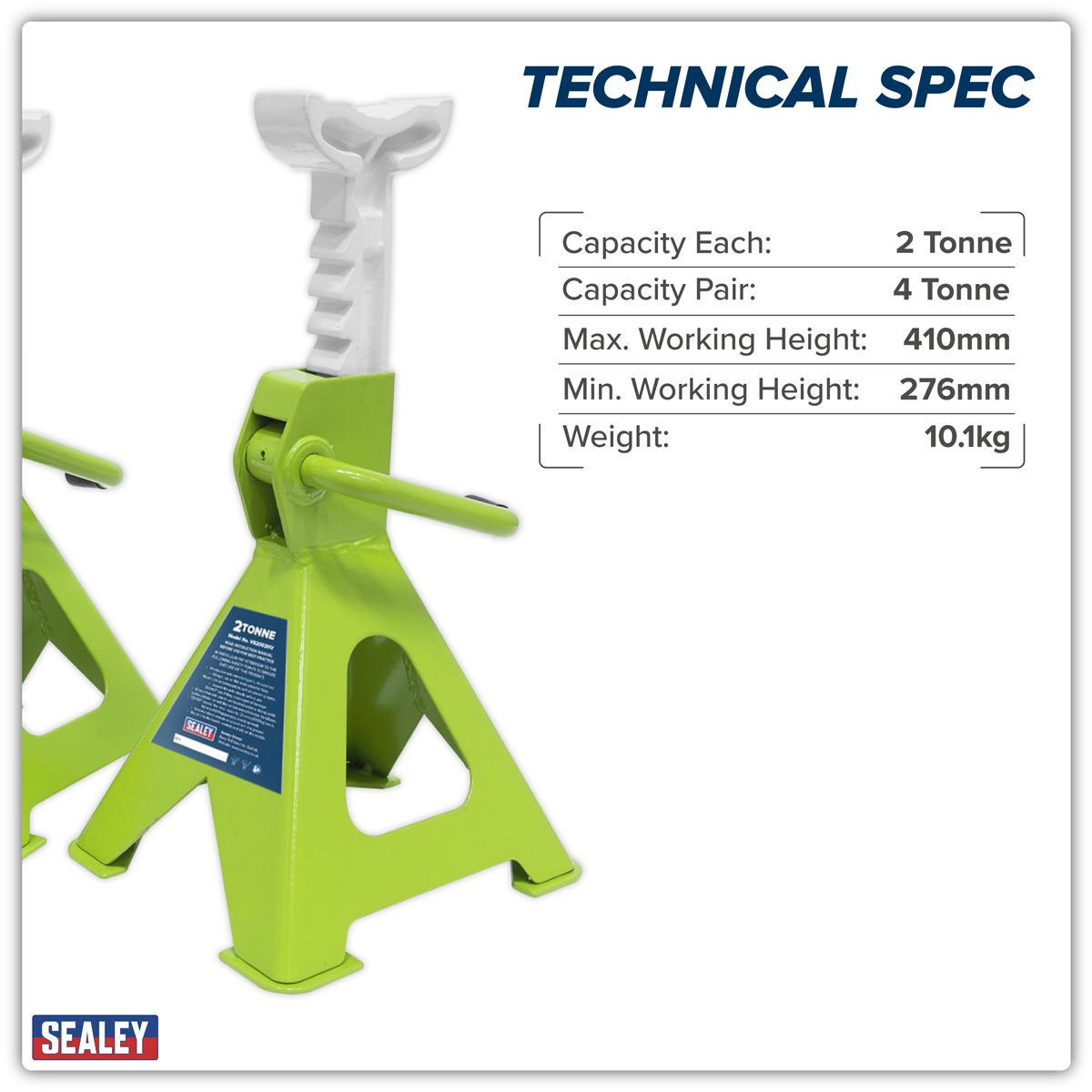 Sealey VS2002HV Ratchet Type Axle Stands (Pair) 2 Tonne Capacity per Stand - Hi-Vis Green - additional view 5