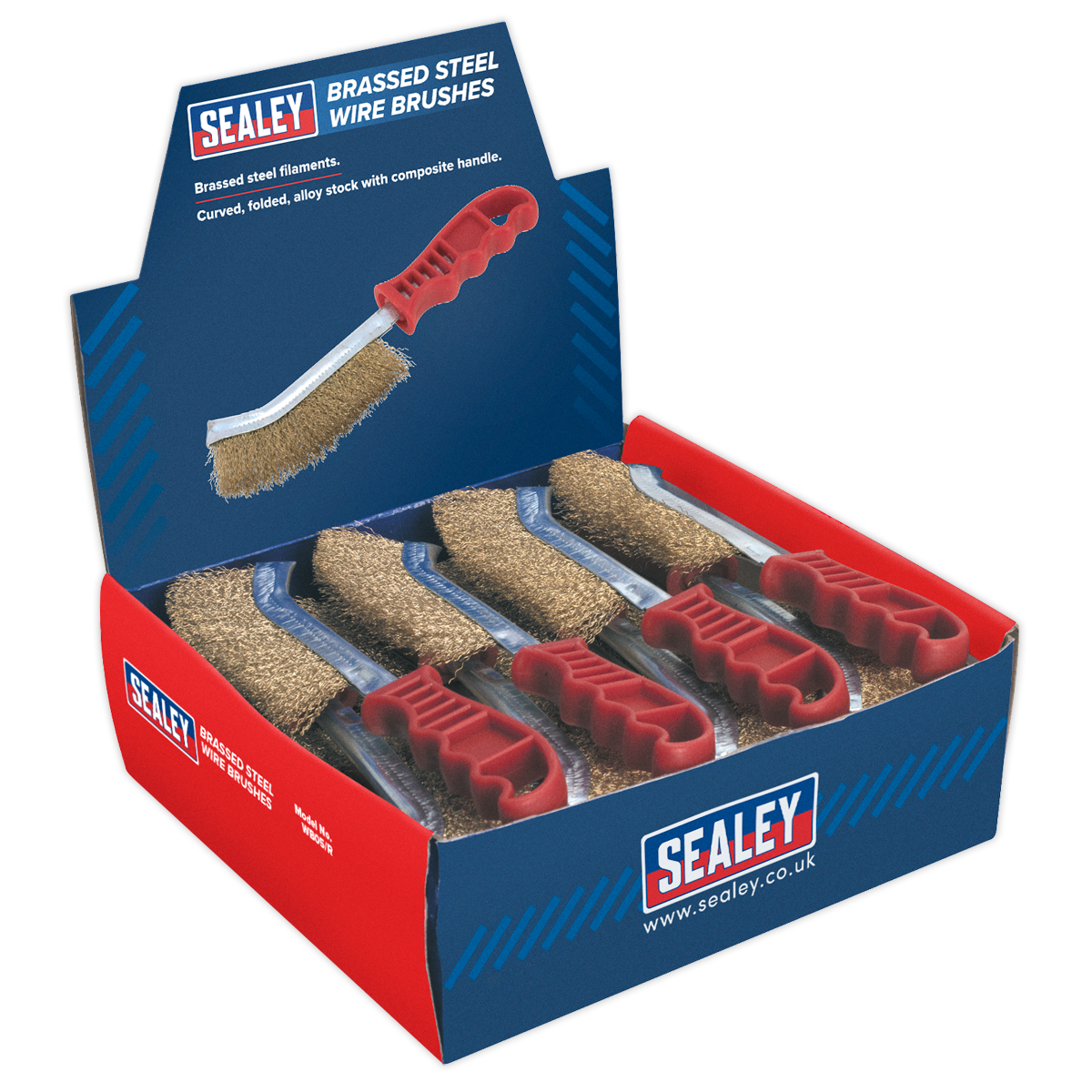 Sealey WB05DB24 Brassed Steel Wire Brush with Plastic Handle - Display Box of 24