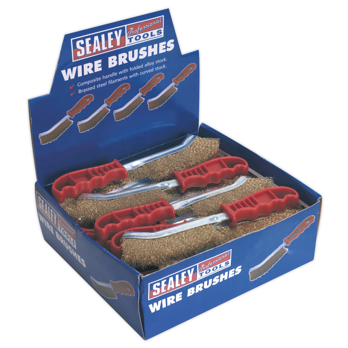 Sealey WB05DB24 Brassed Steel Wire Brush with Plastic Handle - Display Box of 24 - additional view 2
