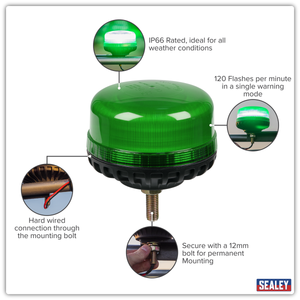 Sealey WB951LEDG Warning Beacon with 12mm Bolt Fixing 36W SMD LED 12/24V - Green - additional view 11