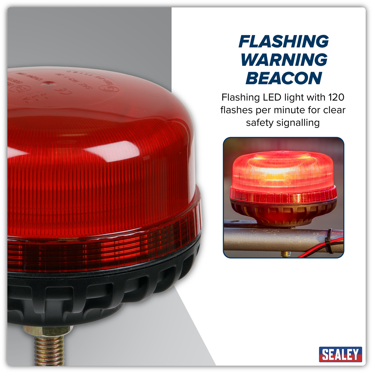 Sealey WB951LEDR Warning Beacon with 12mm Bolt Fixing 36W SMD LED 12/24V - Red - additional view 12