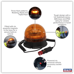 Sealey WB954LED Warning Beacon with Magnetic Base 20W SMD LED 12/24V - additional view 12