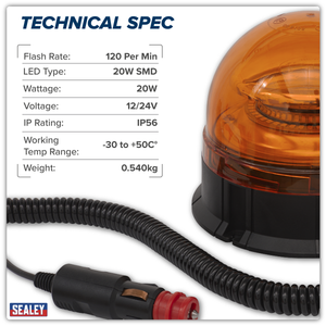 Sealey WB954LED Warning Beacon with Magnetic Base 20W SMD LED 12/24V - additional view 9