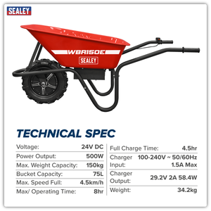 Sealey WBR150E Electric Wheelbarrow 150kg Capacity - additional view 8