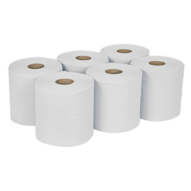 Sealey WHT150 2-Ply Embossed White Paper Roll 150m - Pack of 6