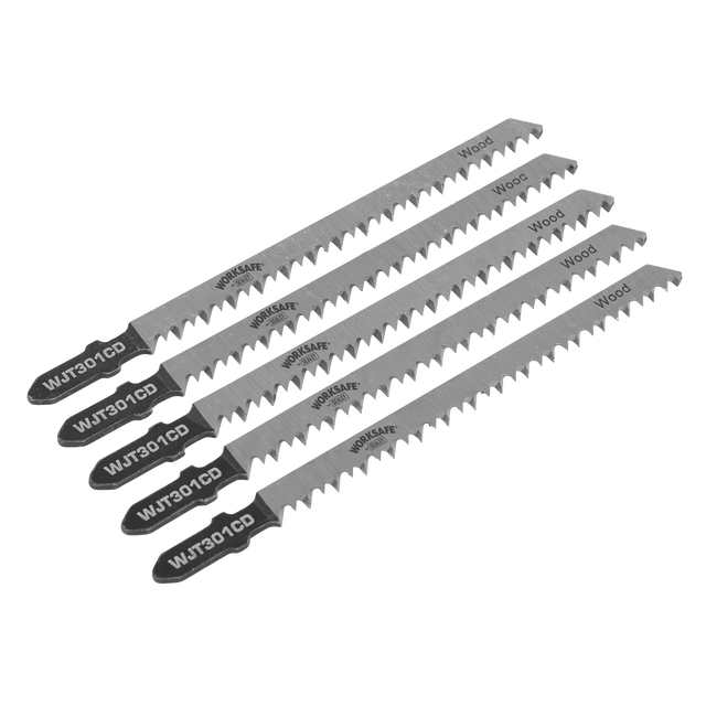 Sealey WJT301CD Worksafe® Jigsaw Blade for Wood & Plastics 90mm 8tpi - Pack of 5