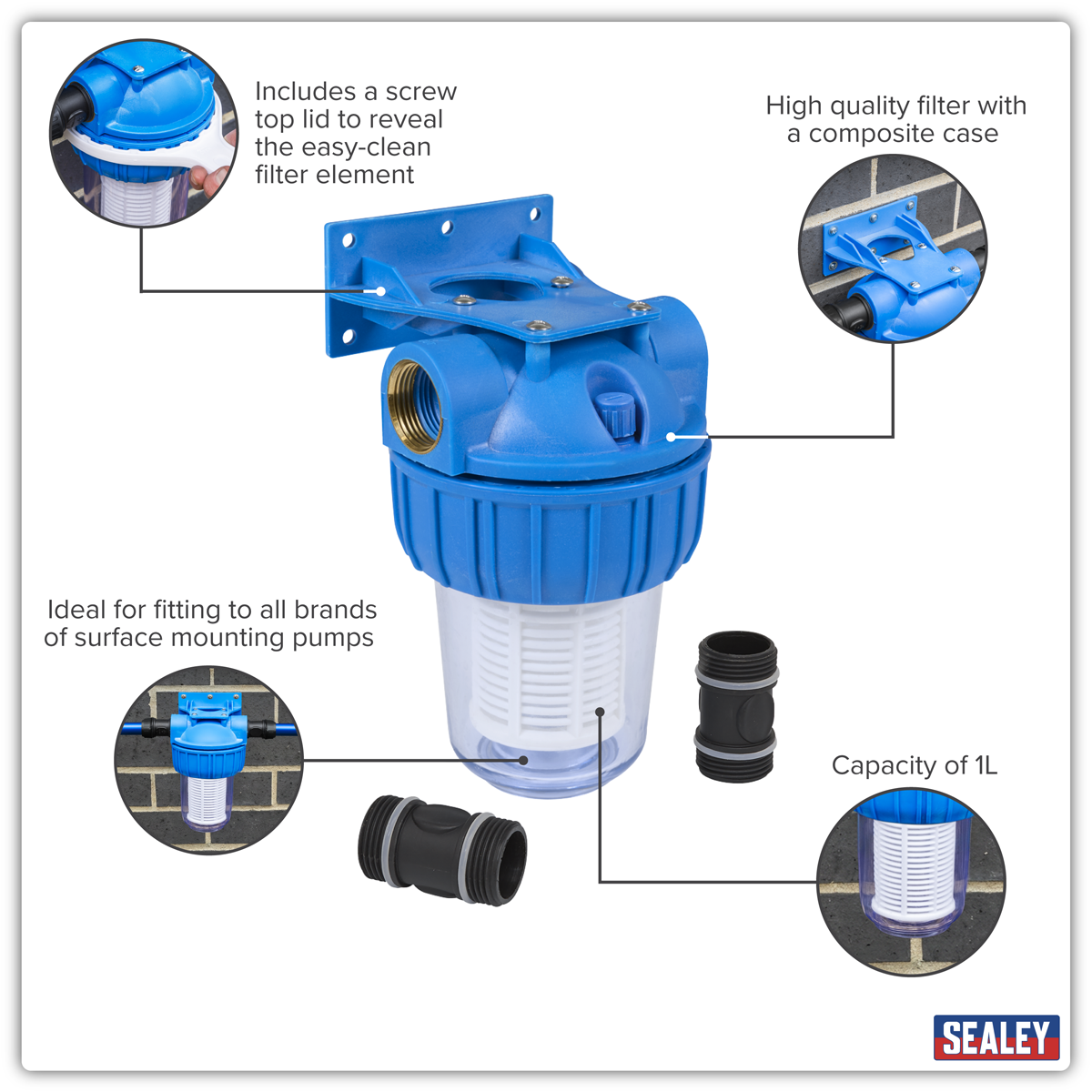 Sealey WPF1 Inlet Filter for Surface Mounting Pumps 1L - additional view 7