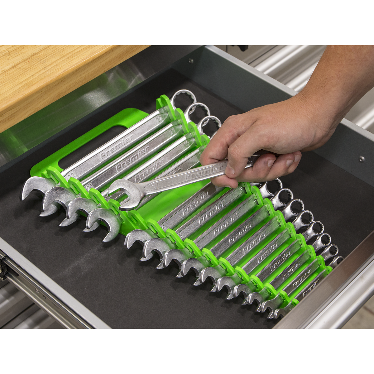 Sealey WR08HV Premier Spanner Rack Capacity 15 Spanners - Hi-Vis Green - additional view 2