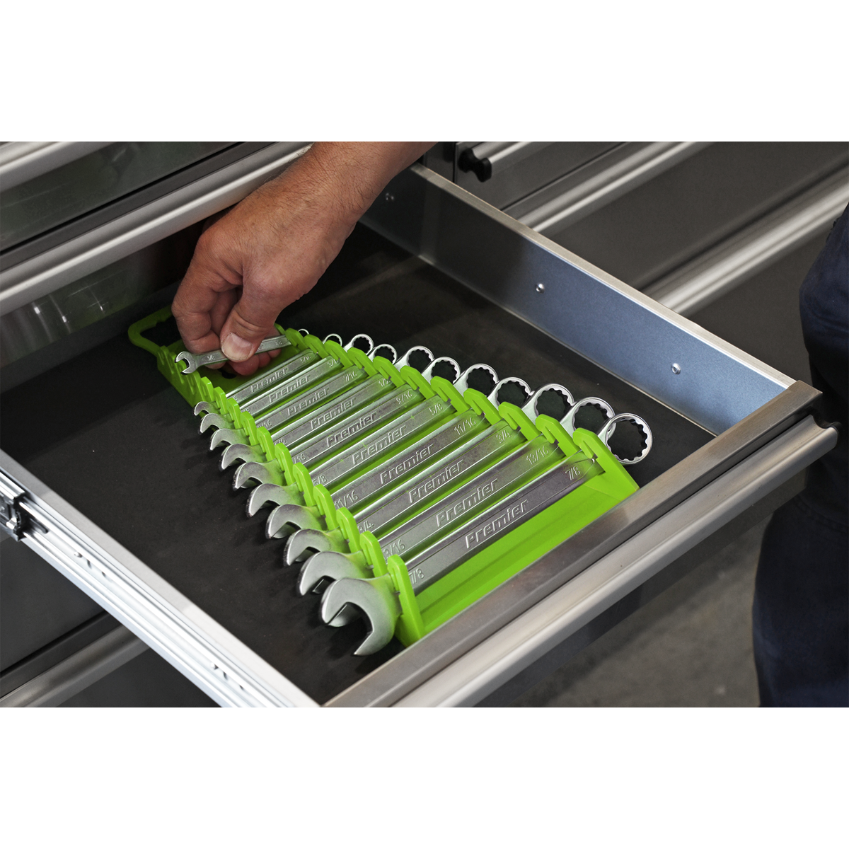 Sealey WR09HV Premier Reverse Spanner Rack Capacity 15 Spanners - Hi-Vis Green - additional view 6