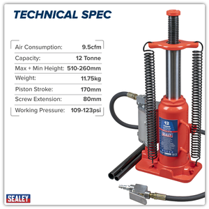 Sealey YAJ12S Air Operated Hydraulic Bottle Jack 12 Tonne - additional view 4