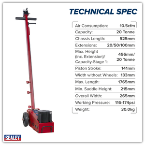 Sealey YAJ201 Air Operated Single Stage Jack 20 Tonne - additional view 2