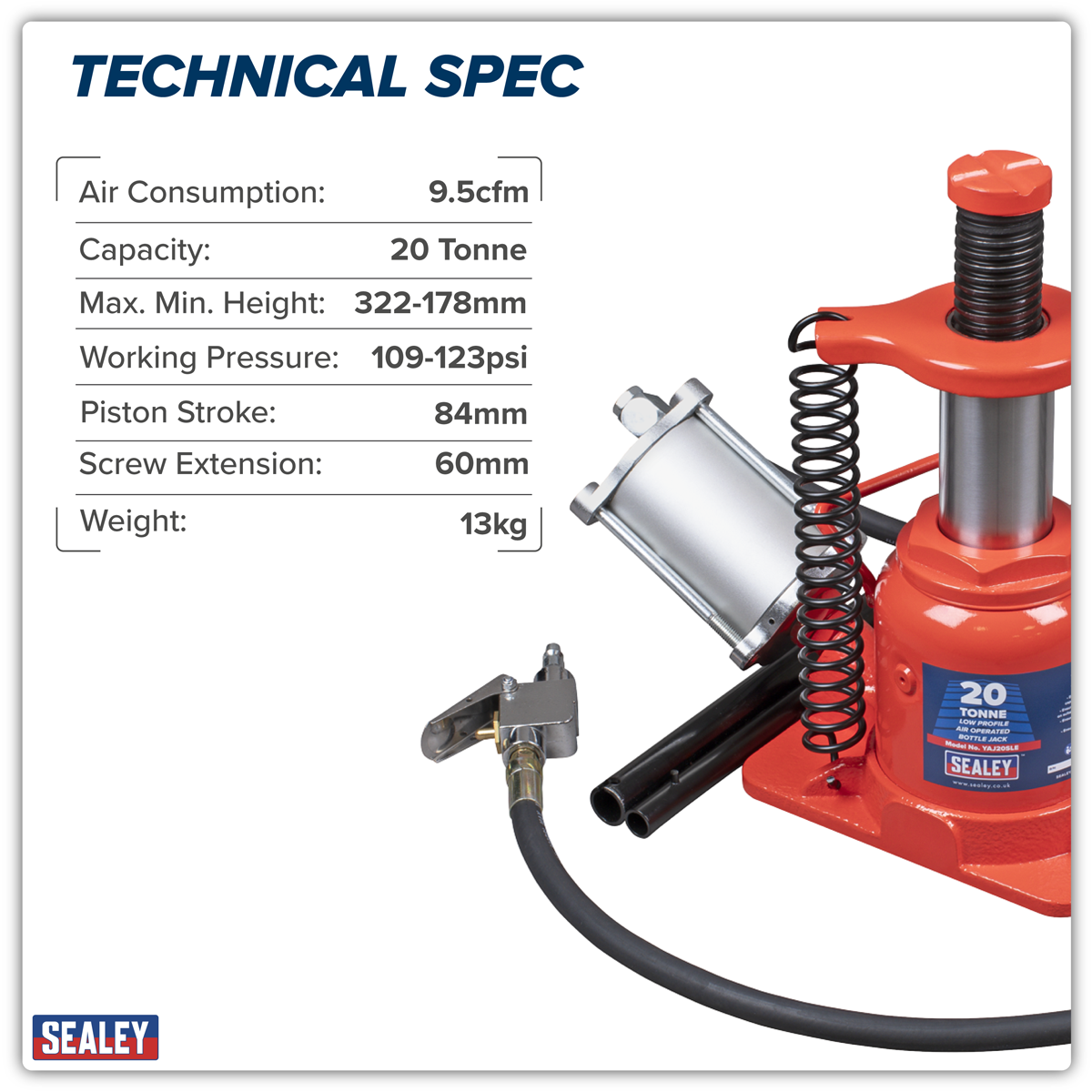 Sealey YAJ20SLE Low Profile Air Operated Hydraulic Bottle Jack 20 Tonne - additional view 4