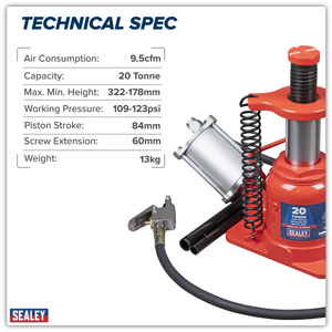 Sealey YAJ20SLE Low Profile Air Operated Hydraulic Bottle Jack 20 Tonne - additional view 4