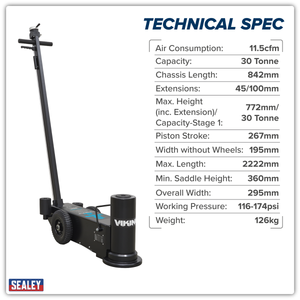 Sealey YAJ30H Viking Air Operated High Lift Single Stage Jack 30 Tonne - additional view 9