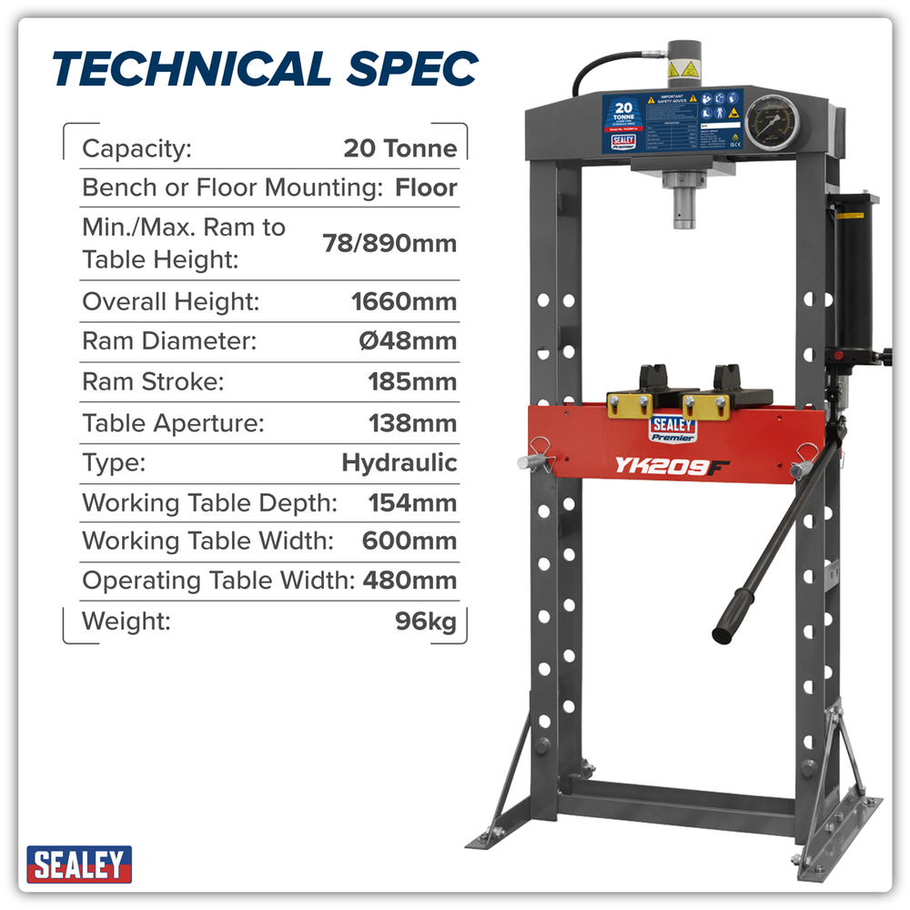 Sealey YK209F Premier Heavy-Duty Floor Type Hydraulic Press 20 Tonne - additional view 10