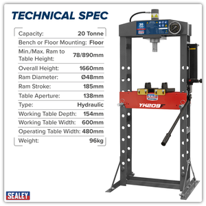 Sealey YK209F Premier Heavy-Duty Floor Type Hydraulic Press 20 Tonne - additional view 10