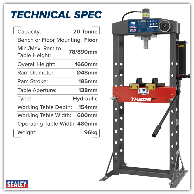 Sealey YK209F Premier Heavy-Duty Floor Type Hydraulic Press 20 Tonne - additional view 10