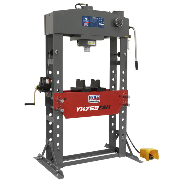 Sealey YK759FAH Premier Heavy-Duty Air/Hydraulic Floor Type Press with Foot Pedal 75 Tonne