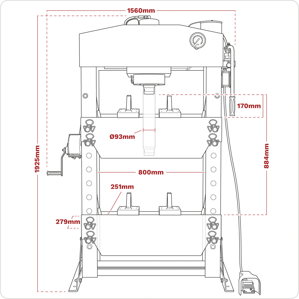 Sealey YK759FAH Premier Heavy-Duty Air/Hydraulic Floor Type Press with Foot Pedal 75 Tonne - additional view 5