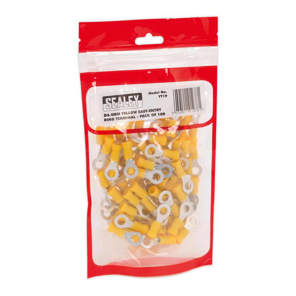 Sealey YT19 Easy-Entry Ring Terminal 6.4mm (1/4"), Yellow - Pack of 100 - additional view 2