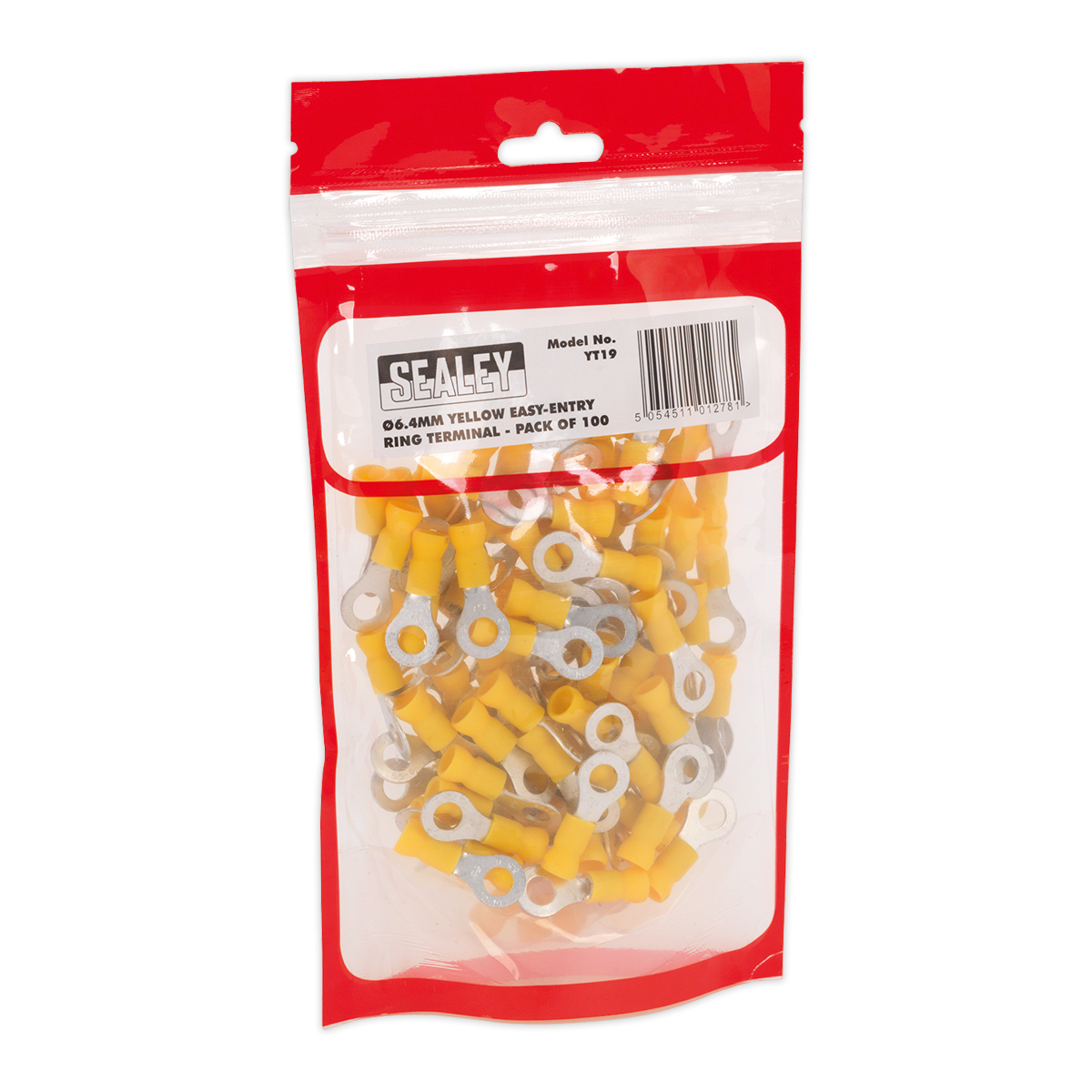 Sealey YT19 Easy-Entry Ring Terminal 6.4mm (1/4"), Yellow - Pack of 100 - additional view 2
