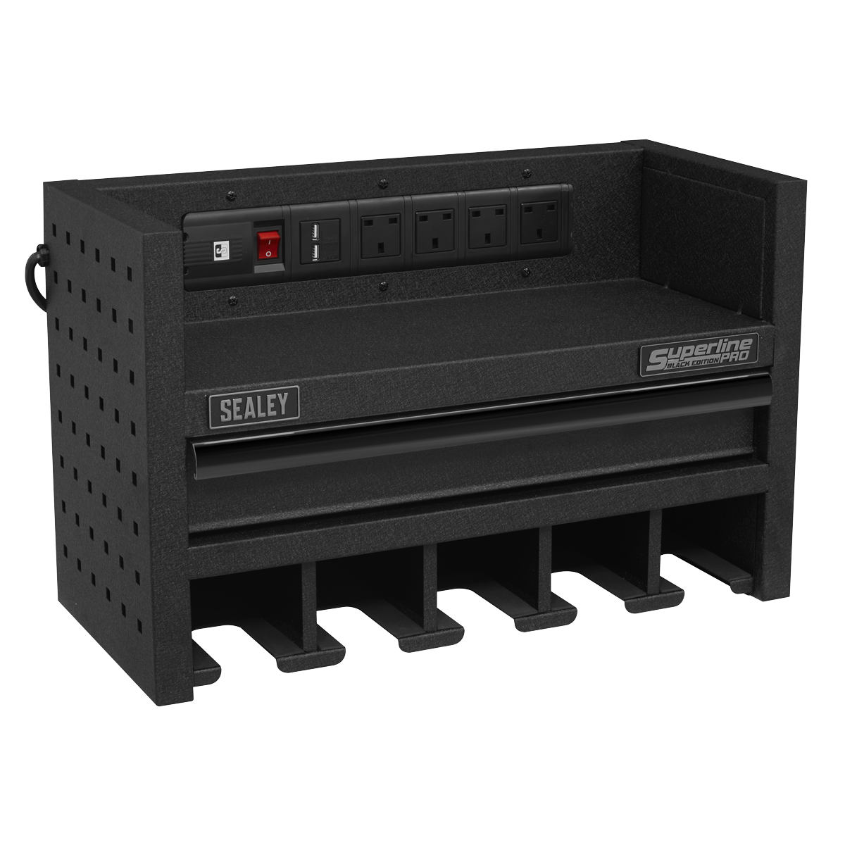 Sealey AP22SRBE Power Tool Storage Rack 560mm with Drawer & Power Strip