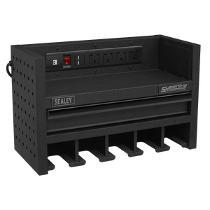Sealey AP22SRBE Power Tool Storage Rack 560mm with Drawer & Power Strip