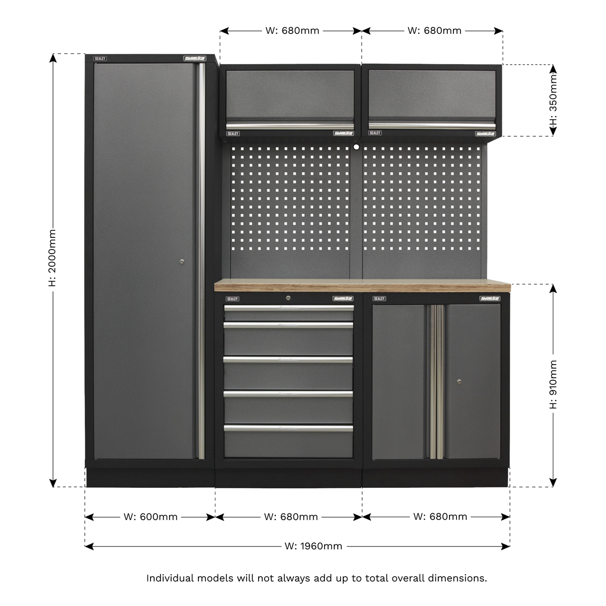 Sealey APMSSTACK02W Superline Pro 2.0m Storage System - Wood Worktop