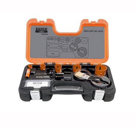 Bahco Professional Holesaw Set 3834 16/51 Sizes: 16 - 51mm - 3834 Set 65 16 - 51mm Varipitch - BAHHSSET1651 - Bahco - Trade Counter Direct
