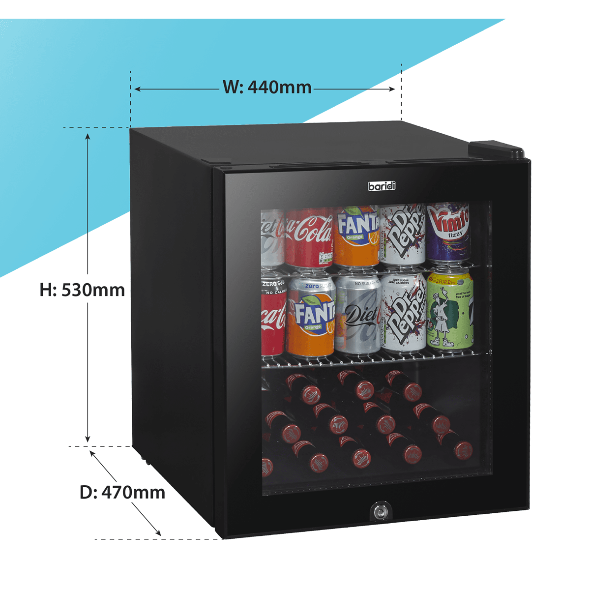Baridi 50L Table Top Beer & Drinks Mini Fridge 3 - 10°C, Light, Black & Glass - DH12 - DH12 - Sealey Tools UK - Trade Counter Direct